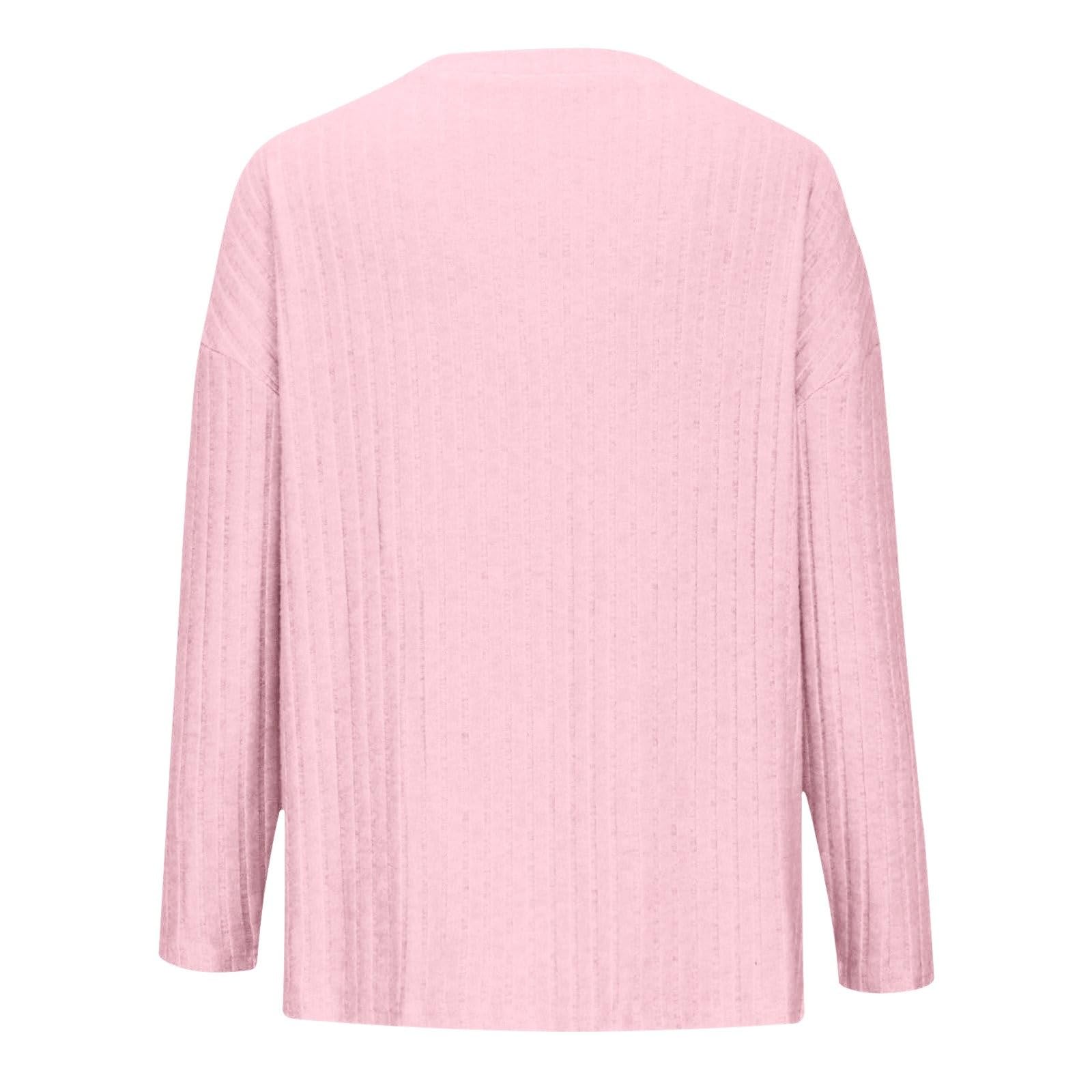 Loungewear - Conjunto de dos piezas para mujer, elegante pijama acanalado, ropa de casa, juego de pijama suelto, manga larga, cuello en V, parte superior de pierna ancha, pantalones, ropa de dormir