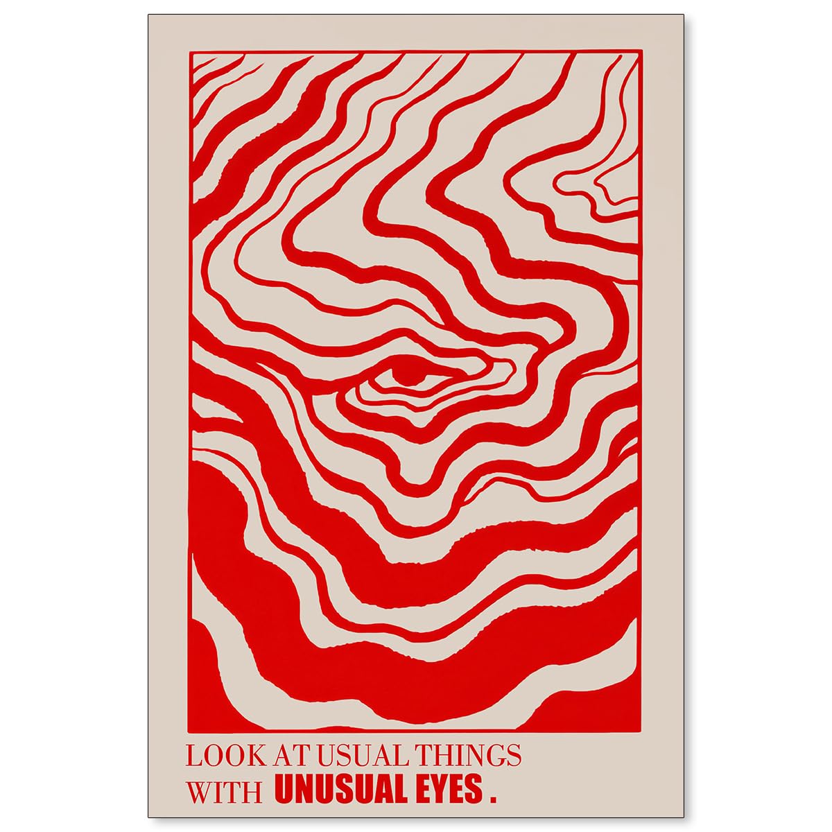 Medpol Retro Red Abstract Eye Canvas Wall Art Vintage Hippie Trippy Poster Affirmation Quotes Wall Decor 60s 70s Psychedelic Quirky Prints for