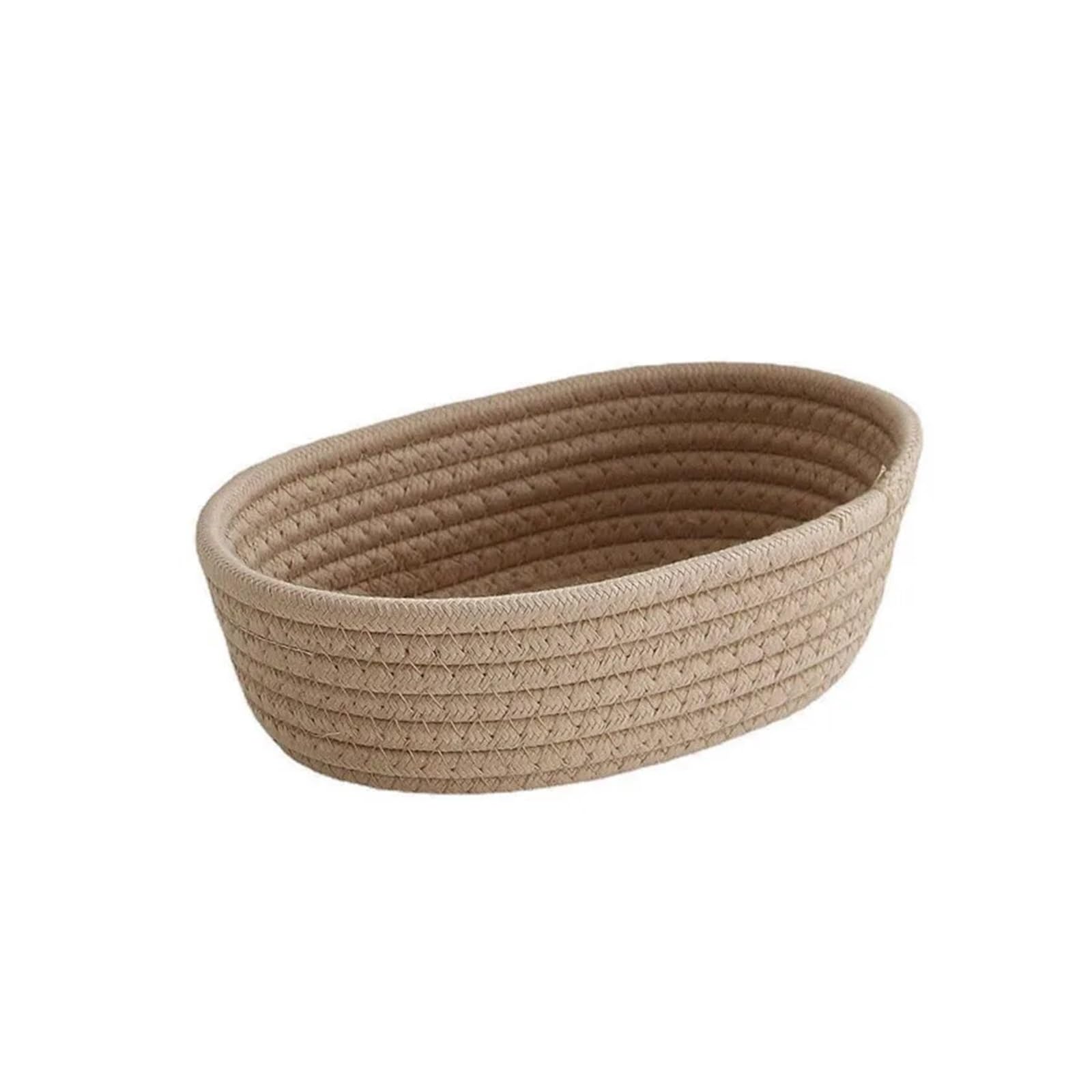 Fabric Storage Basket Cotton Rope Woven Storage Baskets Organize Boxs Desktop Sundries Basket Key Cosmetics(Khaki,Large 30X17X9CM)