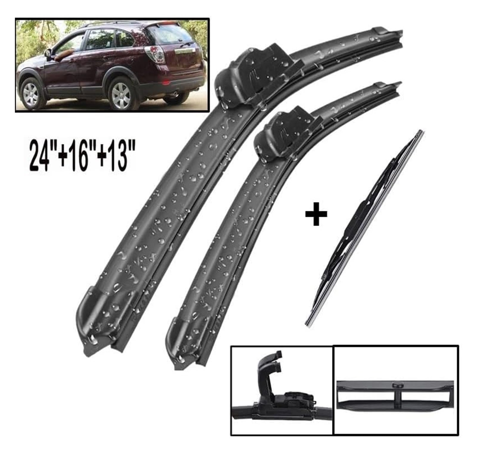 Tergilunotto Automobilistico per per Captiva 2006-2018 Spazzole Tergicristallo Auto Anteriore Posteriori Set Kit Parabrezza Finestra Spazzola 24 "+ 16" + 13"