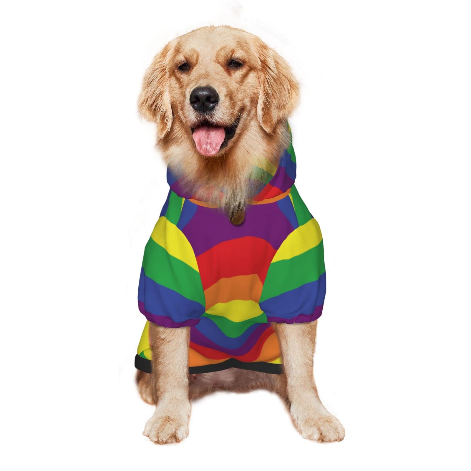 Large Dog Hoodie LGBT Rainbow Pride Stripes Pet Clothes Sweater with Hat Soft Cat Outfit Coat Medium