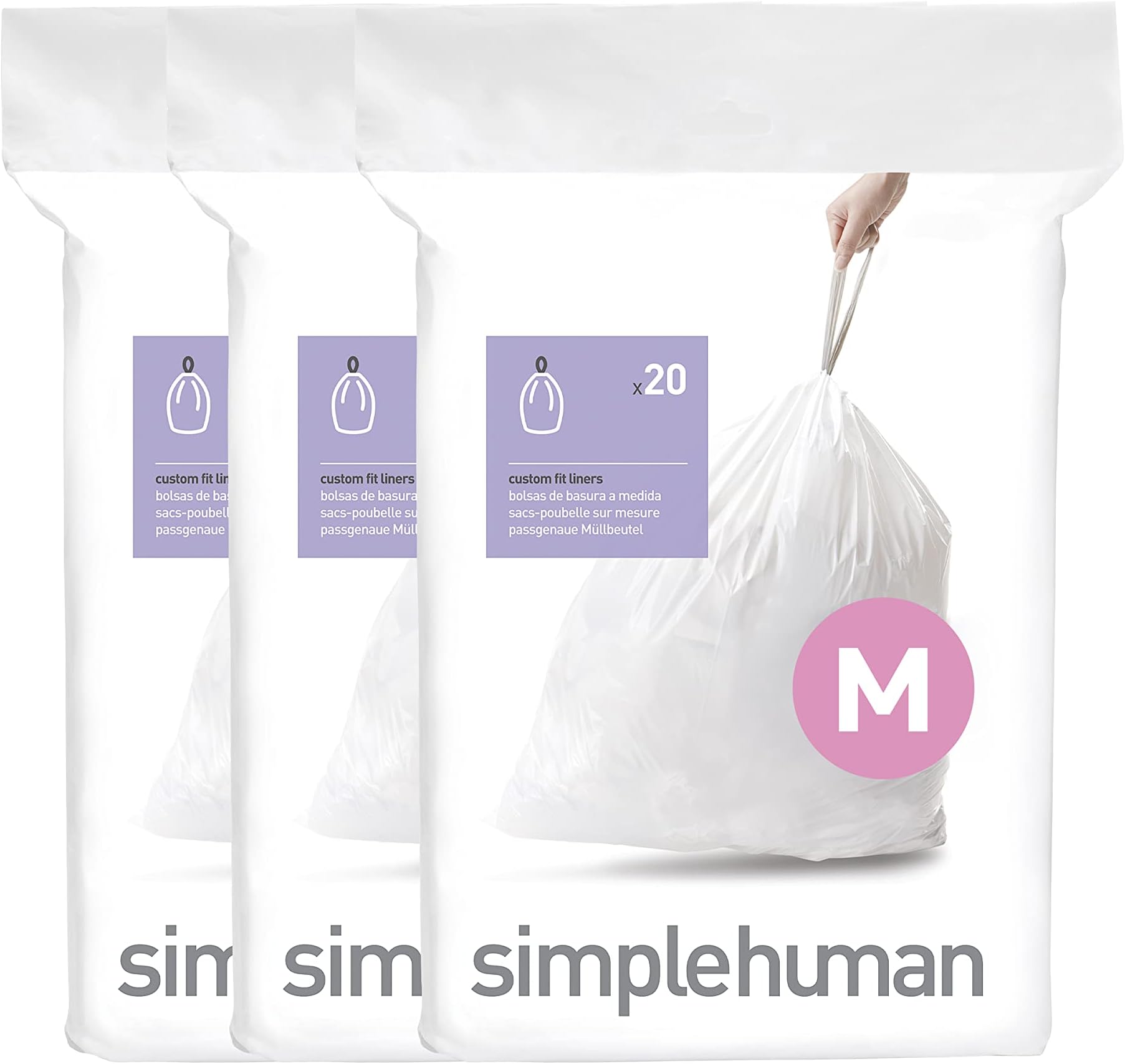 CW0261 code M Custom Fit Bin Liner Bulk Pack, White Plastic (3 Pack of 20, Total 60 Liners)