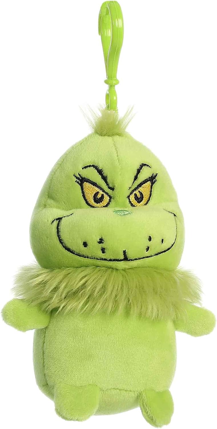 Aurora® Whimsical Dr. Seuss™ Squishy Grinch Clip-On Stuffed Animal - Officially Licensed Plush for Imaginative Play - Perfect for Kids and Adults - Green 4.5 Inches