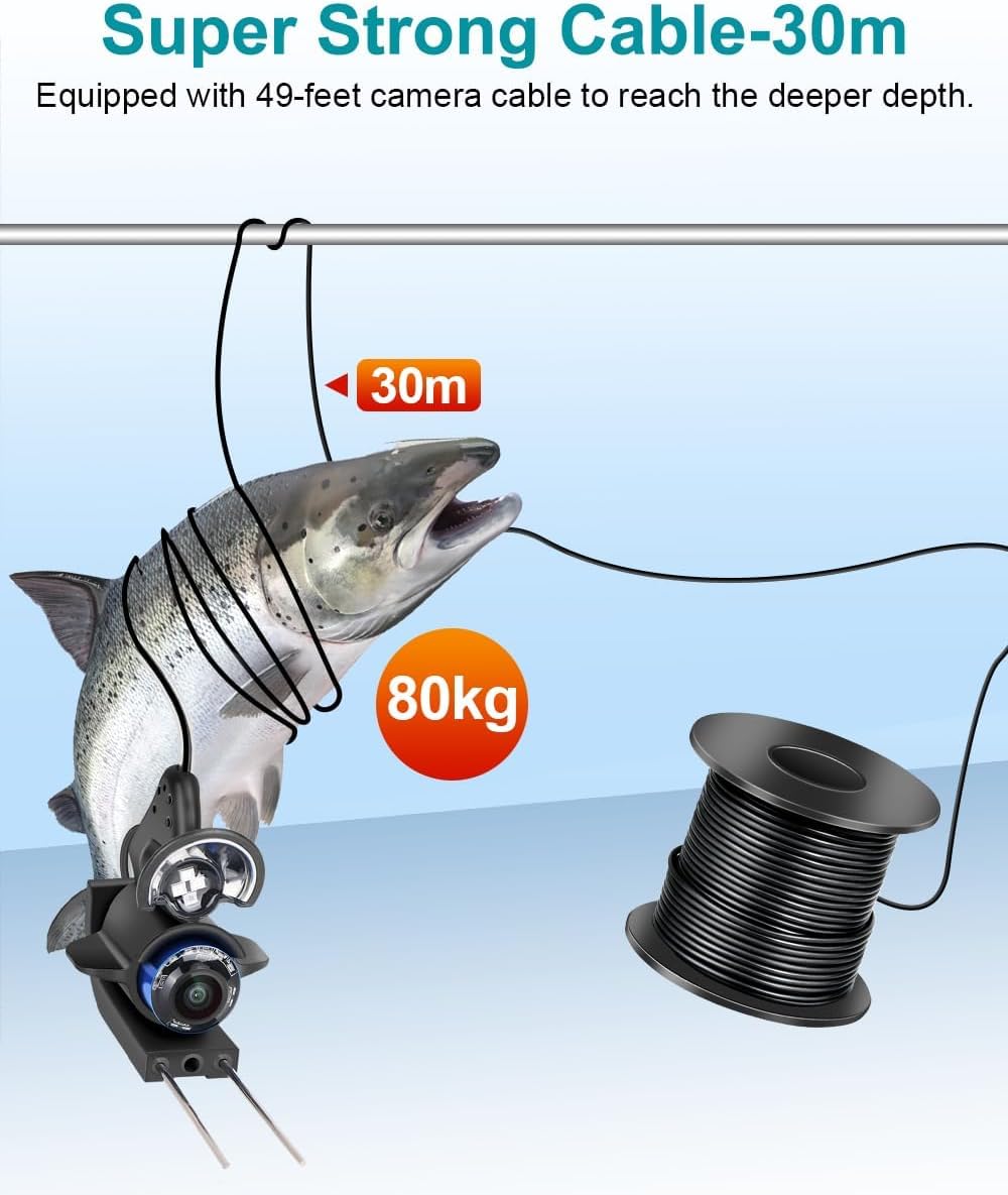 FourQ Sondeur Vidéo Pêche sous-Marine, Écran HD 5,0", Grand Angle 220°, Caméra Vision Nocturne IR, Câble Étanche 30m, 10000mAh, Idéal Pêche sur Glace, Lac, Bateau, Kayak