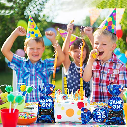 100Pcs Video Game Party Bags Plastic Video Game Loot Bags Gaming Goody Candy Treat Bags With 100 Silver Twist Ties Game On Favor Bags Video Games Theme Party Decoration For Game Birthday Party(Blue) #TOP4