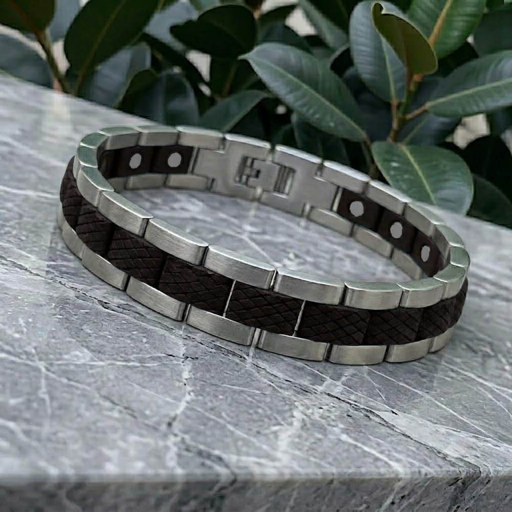 Holzwerk COLPINSEE Bracelet magnétique en bois naturel pour homme et femme Bracelet magnétique en bois Bracelet pour homme et femme Marron Noir Réglable