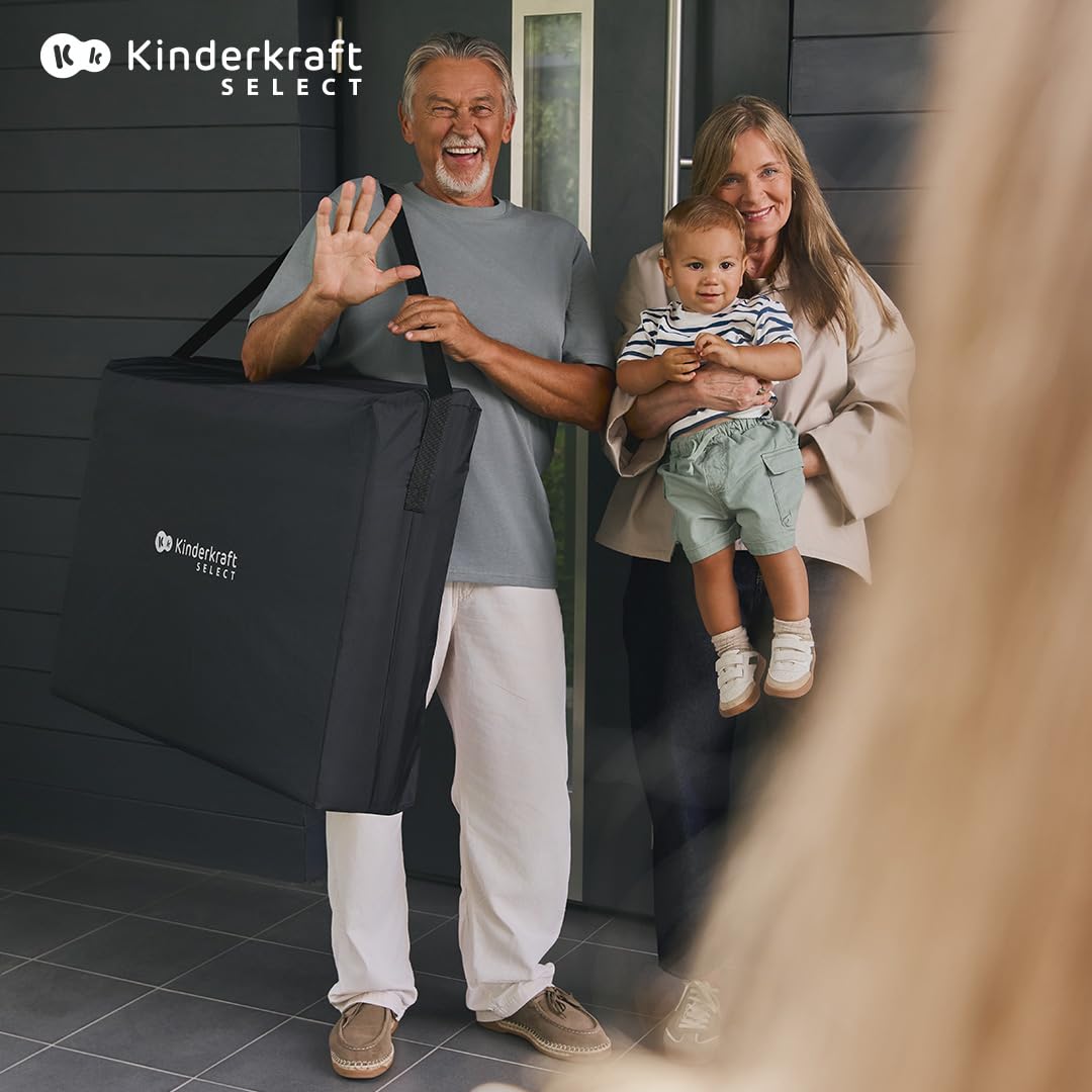 KINDERKRAFT Moon Dream, Lit de Voyage de la Naissance jusqu'à 3 Ans, lit superposé pour bébé, se Plie Rapidement d'une Seule Main, Matelas et Sac de Transport Inclus, Nettoyage Facile, Noir