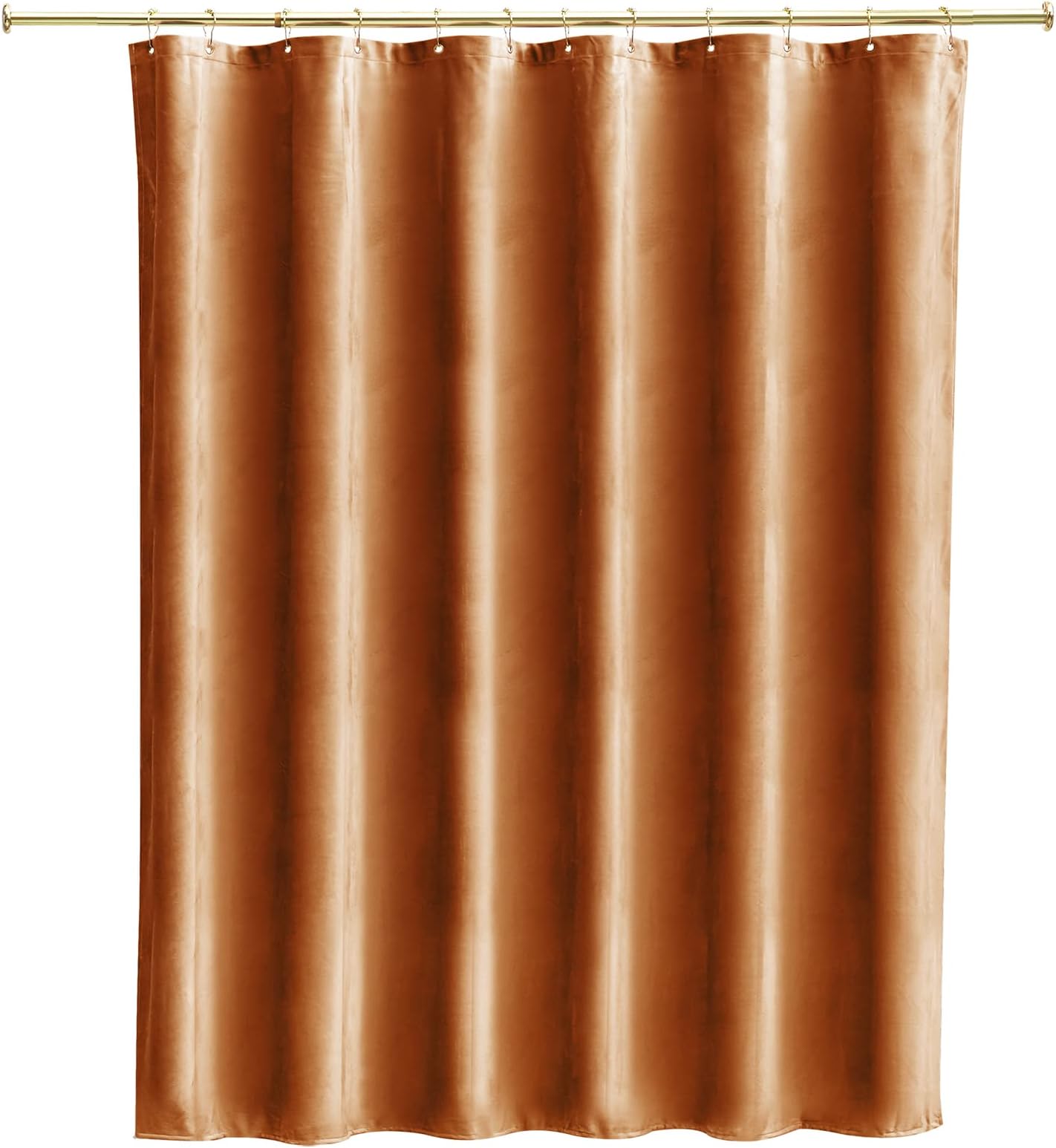 Get Orange Velvet Caramel Shower Curtain Pleuche Thicken Soft Smooth Pleuche for Bathroom Shower Curtain 72X72 Inch-12Pcs Gold Metal Hooks