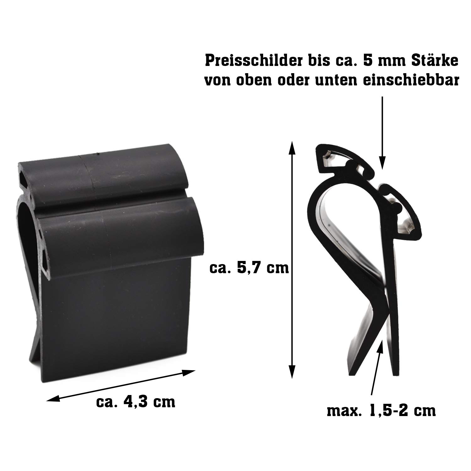 20 Stück Preisschildhalter für Kisten ca. 6 x 4,5 cm in schwarz aus Kunststoff - Kistenklemme Kistenklammer Obst und Gemüse