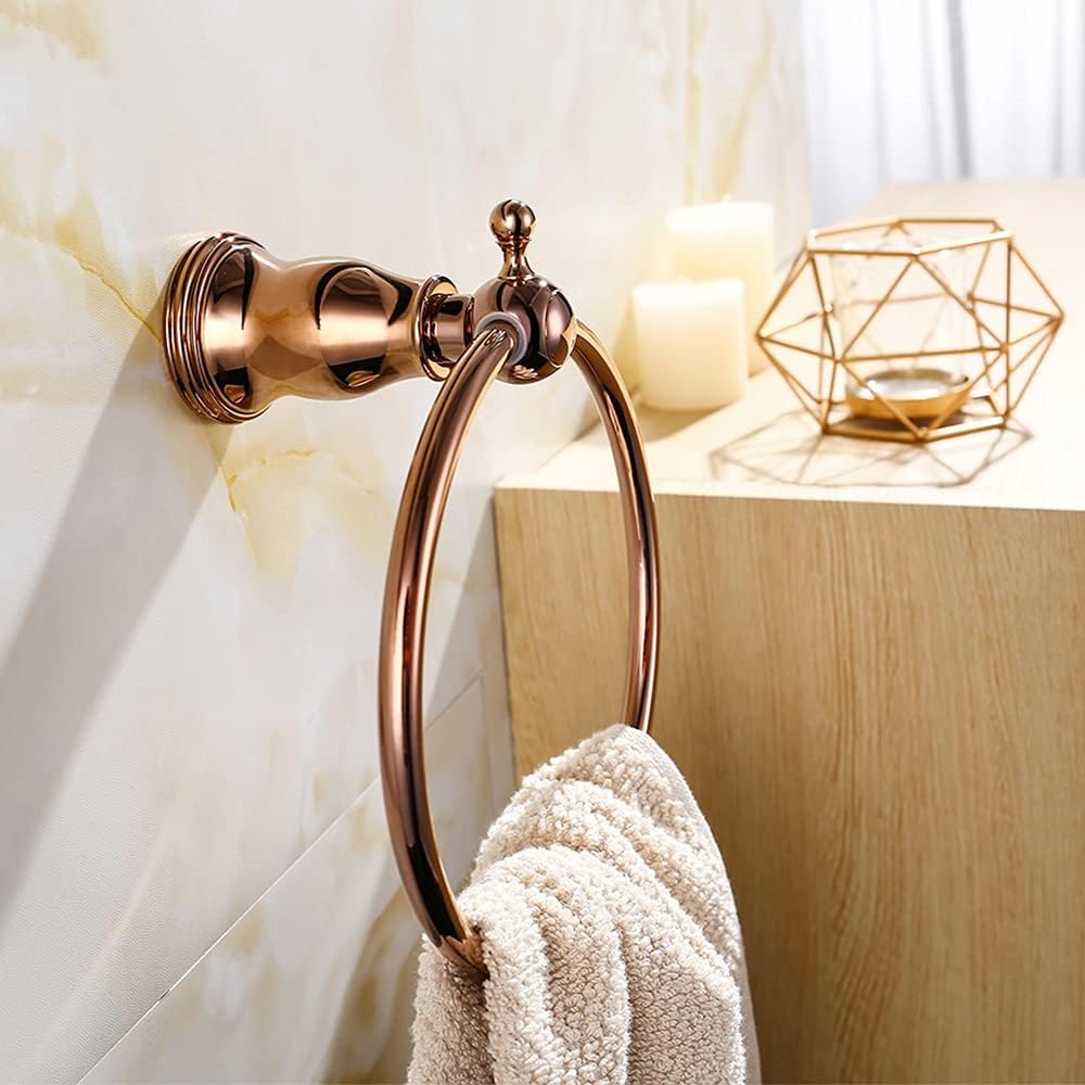 LSLYTQ All Brass Bathroom Hardware, Rose Gold Hanging Towel Hanger Hand Towel Ring, Wall Mounted Towel Hanger