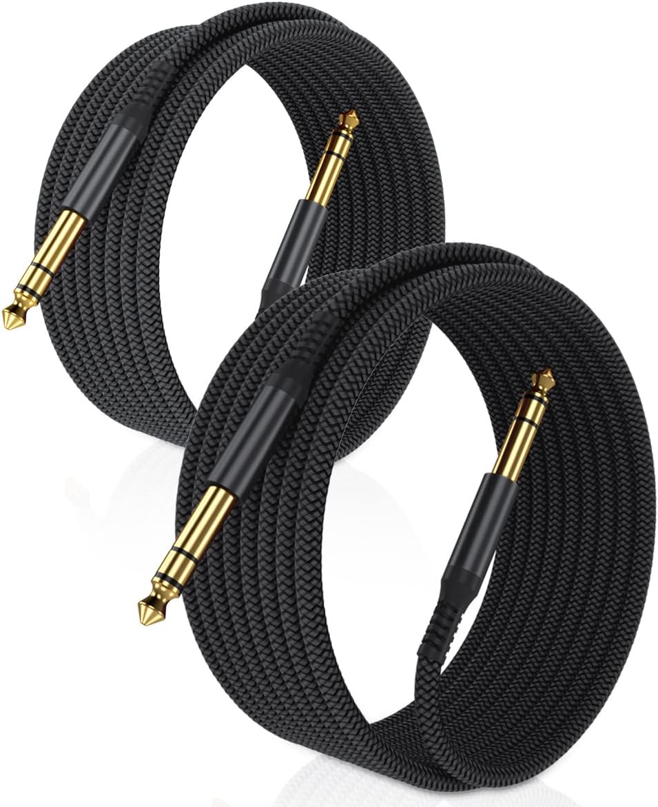 Elebase1/4 Inch TRS Instrument Cable 9M 2-Pack,Straight 6.35mm Male Jack Stereo Audio Interconnect Cord,6.35 mm Balanced Line for Electric Guitar,Bass,Keyboard,Mixer,Amplifier,Amp,Speaker,Equalizer