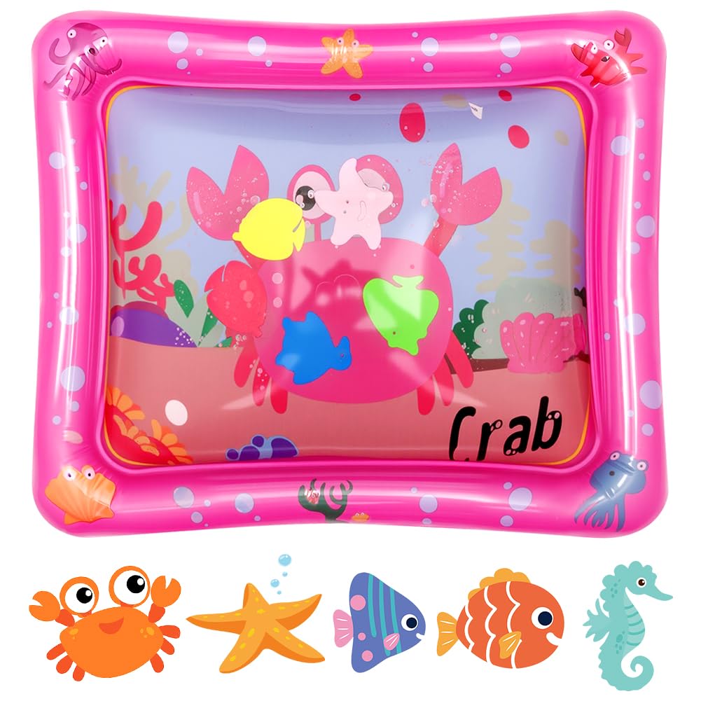 Aolso Wassermatte Baby,Aufblasbare Spielmatten 66 x 50cm,befüllbar mit Wasser,BPA-frei Faltbar Wasserspielmatte,Baby Spielzeug 3 6 9 Monate - Octopus Stil (Rosa)