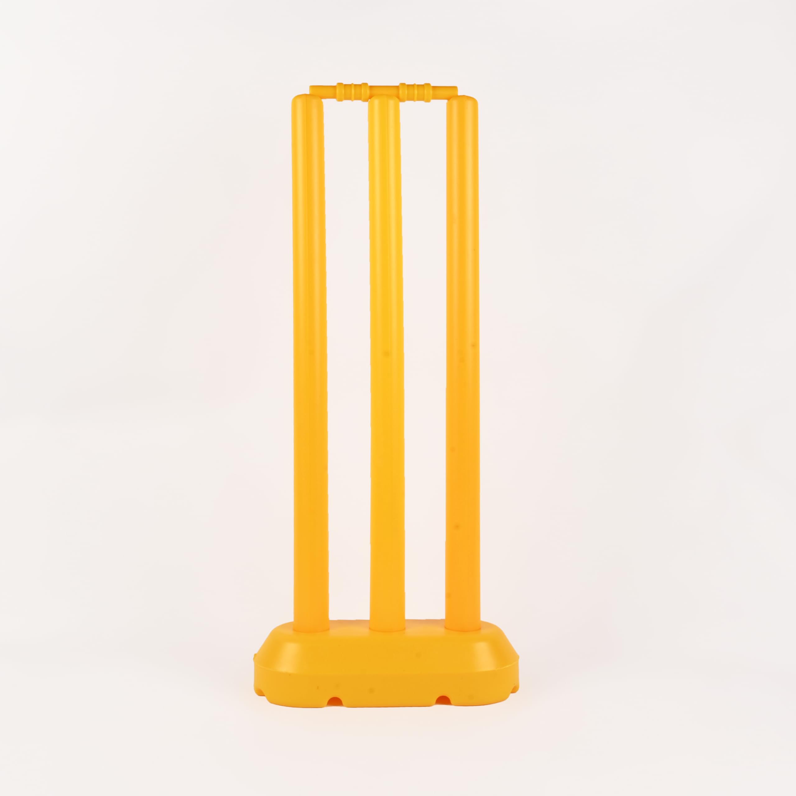 Morex Cricket Stumps with Stand & Bails - Fluorescent Yellow Plastic Wickets Set for Cricket Ground, Match & Tournament | Durable Standard Wickets for Professional Play (Small Size)-image-10