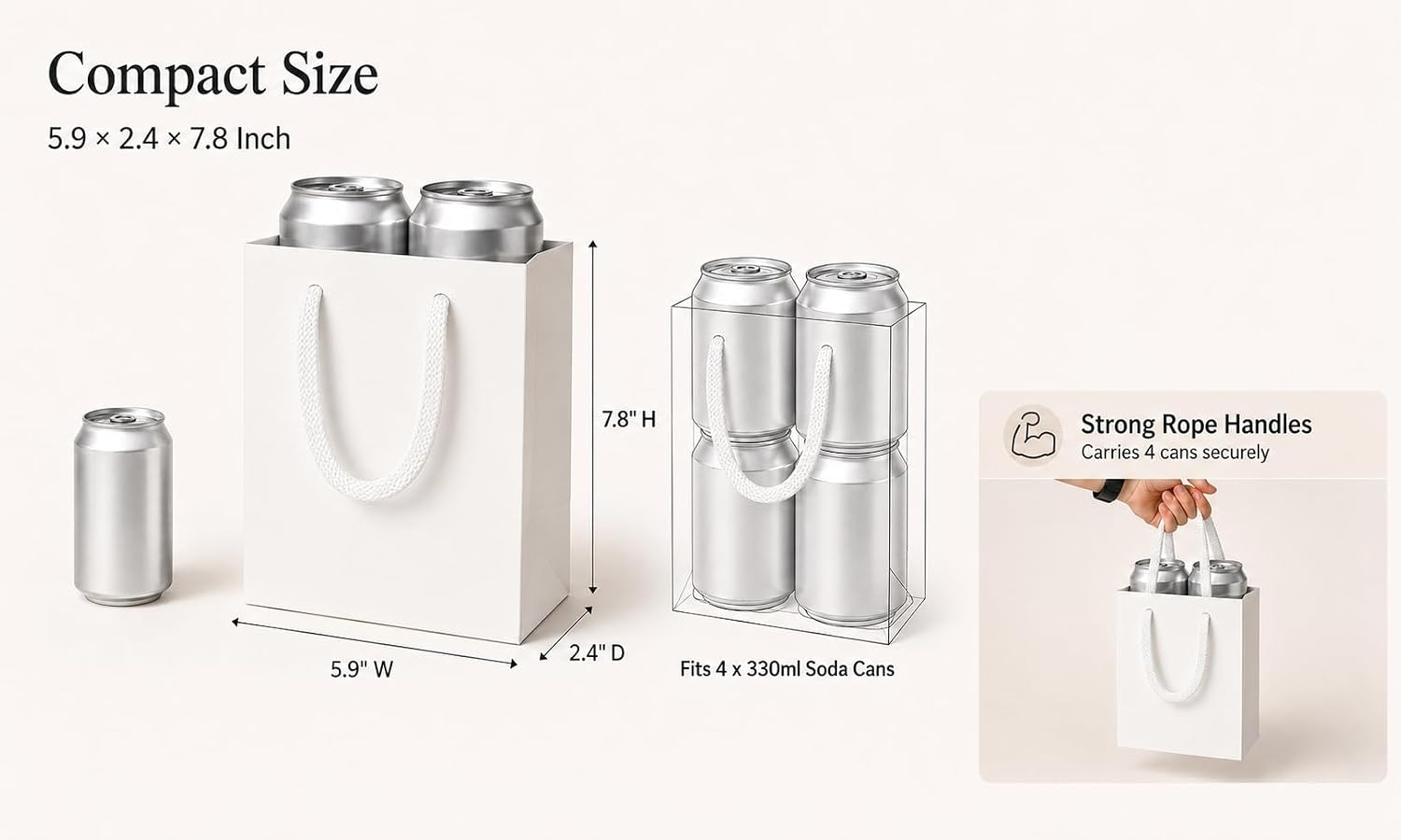 Treelement 3 Pack 5.9×2.4×7.8 Inch White Gift Bags with Tissue Paper image 2