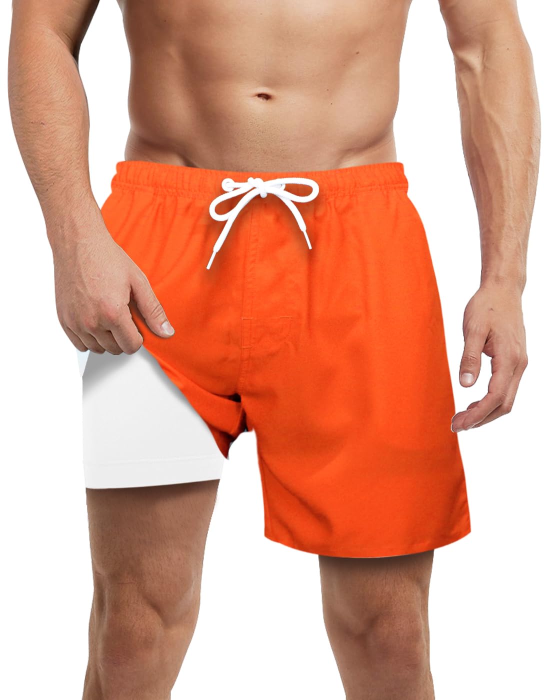 LUCOWEE Mens Swim Trunks with Compression Liner Anti Chafe Quick Dry UPF 50+ Swimming Shorts 5" 7" Inseam Bathing Suit