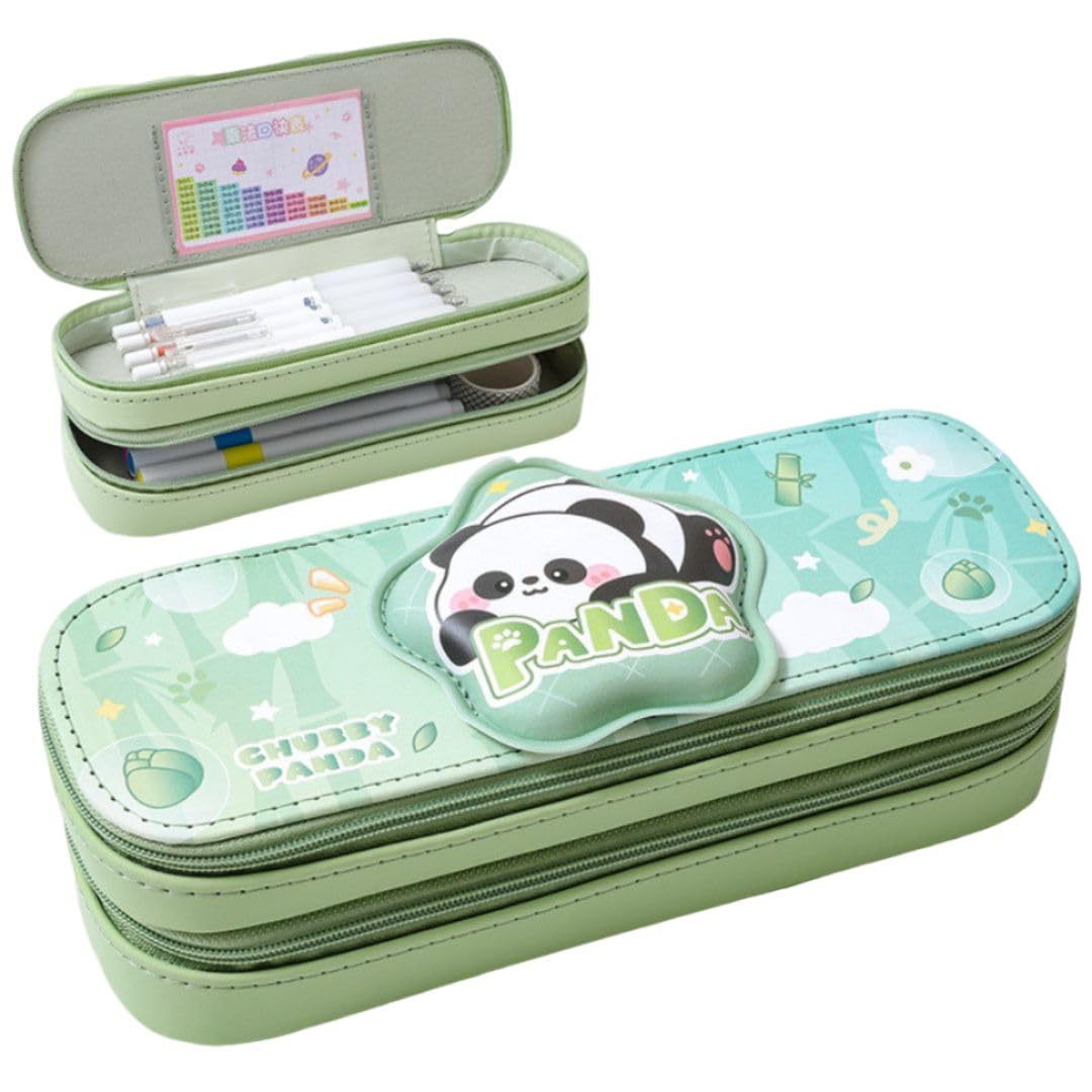 WELTOYi Double Layer 3D Shquishy Cute Panda Pencil Case, Aesthetic Pencil Case for Girls, Large Capacity Pen Pencil Pouch Multifunctional Stationery Organizer for School (Green-Panda) (B0DC6X6QKP) Amazon Price History, Amazon Price Tracker