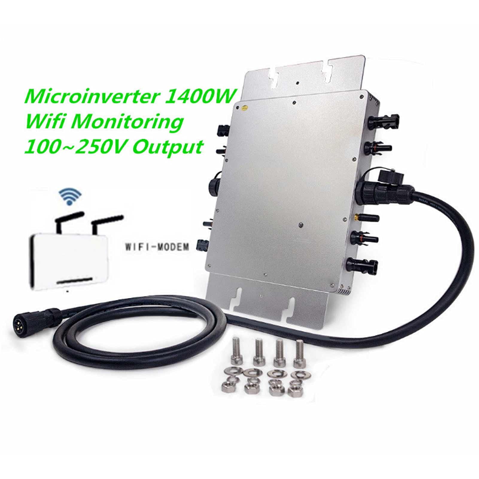 FTVOGUE Inwerter Solarny Monitorowanie WiFi Mikroinwerter Sieciowy 1400W IP65 MPPT 36 do 50V Auto 110V 220V Czysta Fala Sinusoidalna dla Użytkowników Domowych Paneli Słonecznych