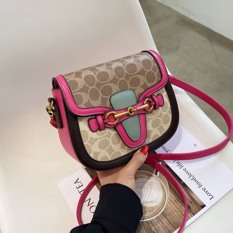 Small Crossbody Bags for Women - Leather Purse Handbag - Fashion Design - Golden Buckle (PINK)2