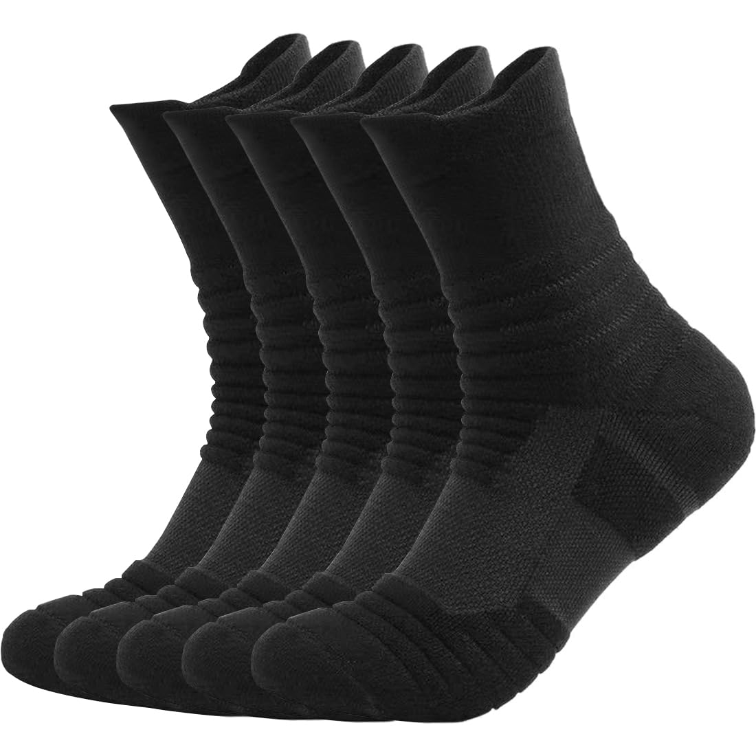 5 Pairs Basketball Socks Athletic Running Calf Socks Performance Cushioned Breathable Crew Sport Socks for Men Women