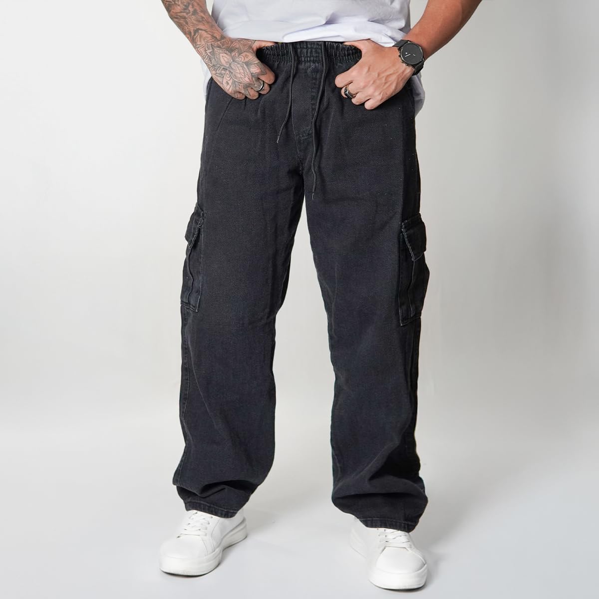 Calça Cargo Tática Sarja Larga Masculina Bolsos Laterais Skatista Calça Cargo Tática Sarja Larga Masculina Bolsos Laterais Skatista