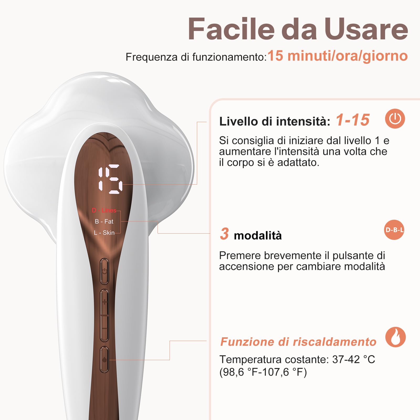 Robofun Massaggiatore Anticellulite Professionale, 3 in 1 Massaggiatore Anticellulite Elettrico con 15 Livelli & 3 Modalità e Riscaldamento di Lavoro Unisex per Vita, Braccia, Vita, Glutei