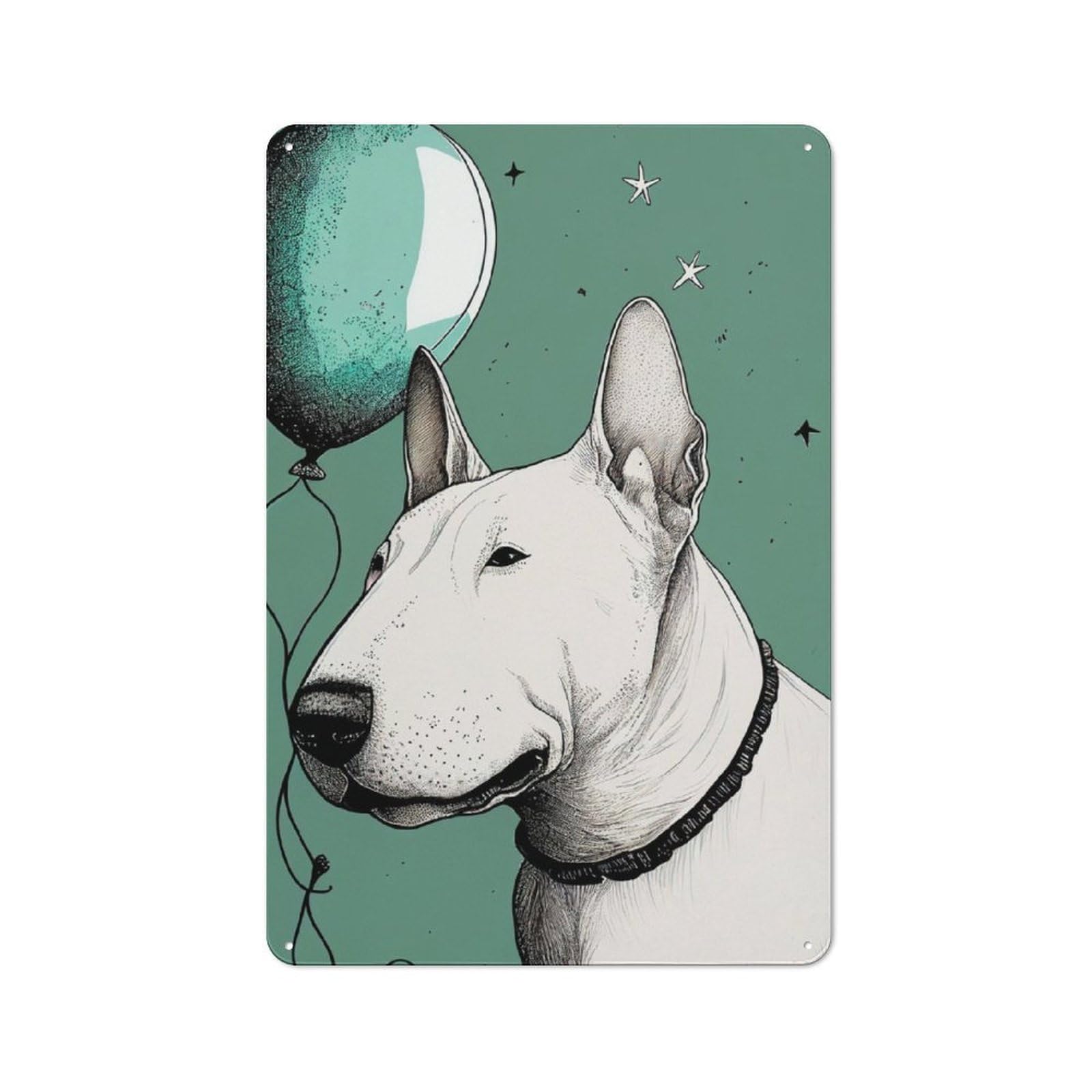 Junmoney Bull Terrier Balloon Rustic Metal Sign 30X20cm For Café Or Restaurant, For Vintage Wall Decor Fans, For Living Room And Hallway Decor