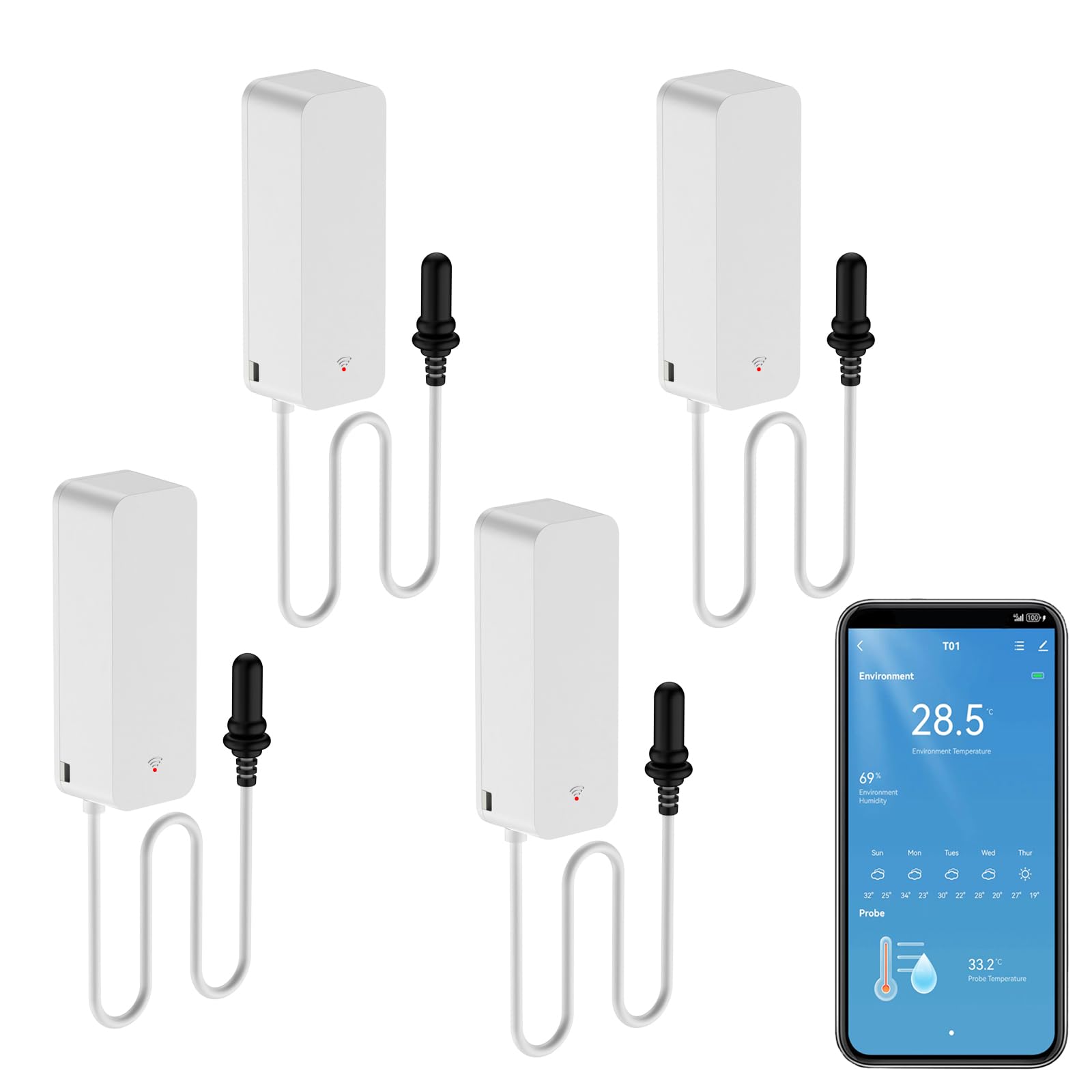 Smart Thermometer Hygrometer: WiFi Temperature Sensor with External Probe, Weather Function Thermometer Humidity Meter for Freezer, Aquarium, App