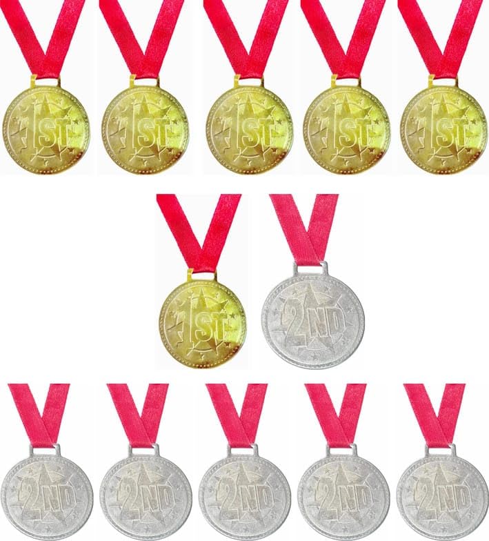 6 Gold + 6 Silver Plastic Medals | Sports Event Award Medal Pack | Kids Reward & School Competition Prize Pack of 12-picture-16