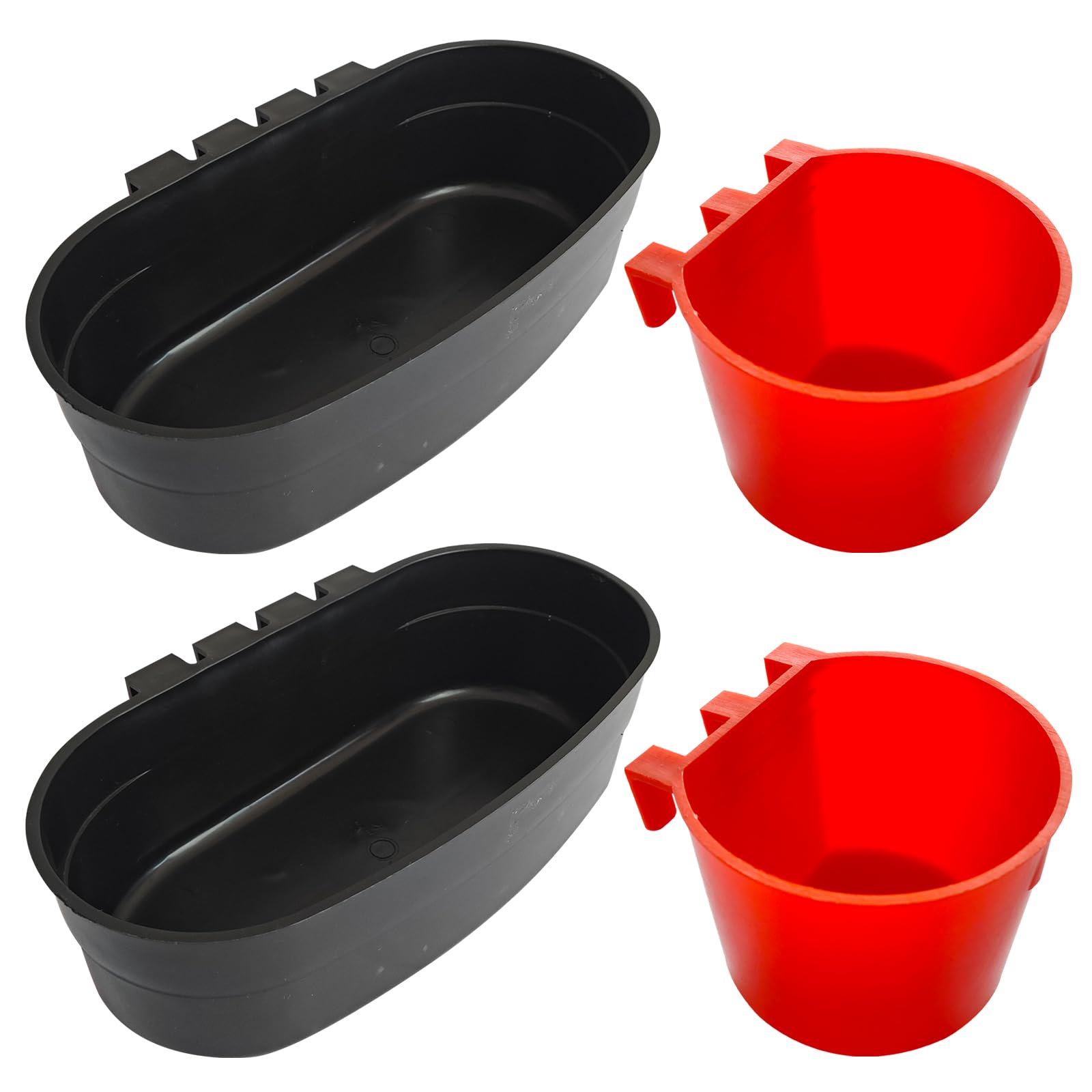 Birds Hanging Large Feeders Seed Rabbit Feeding Cups Dish Pigeon Water Bottle Feeder for Cage Animal Drinker Bowl (2Black 2red, 2large 2small)