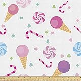 Ambesonne Ice Cream Fabric by The Yard, Sweets Pattern with Ice Cream Cones and Candy Stars Design Abstract Desserts Food, Decorative Fabric for Upholstery and Home Accents, 1 Yard, Pink Aqua