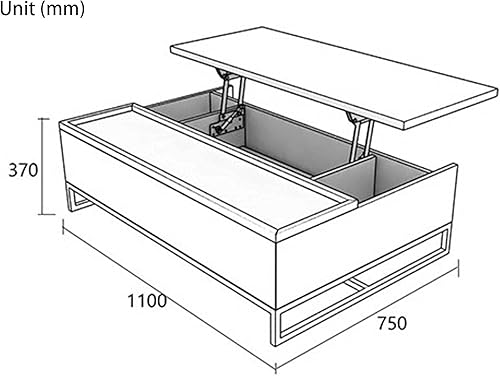 Vista 2 de Lift Top Coffee Table with Hidden Compartment and Metal Rack Pop-Up Laptop Desk Center Tables for Living Room Office Reception Room