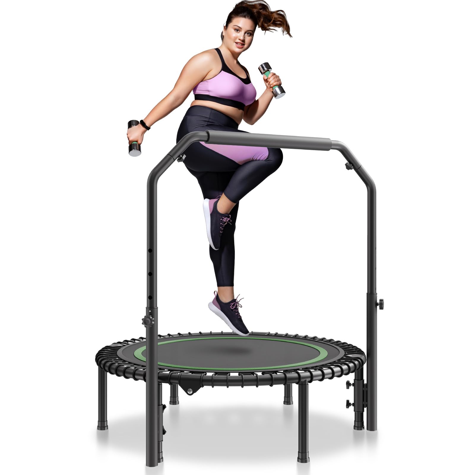 VEVOR Foldable Mini Trampoline, 40 Inch Fitness Rebounder, Max Load 330lbs Exercise Trampoline, Stable & Quiet Trampoline with 4 Level Height Adjustable Foam Handle, for Adults Indoor/Garden Workout