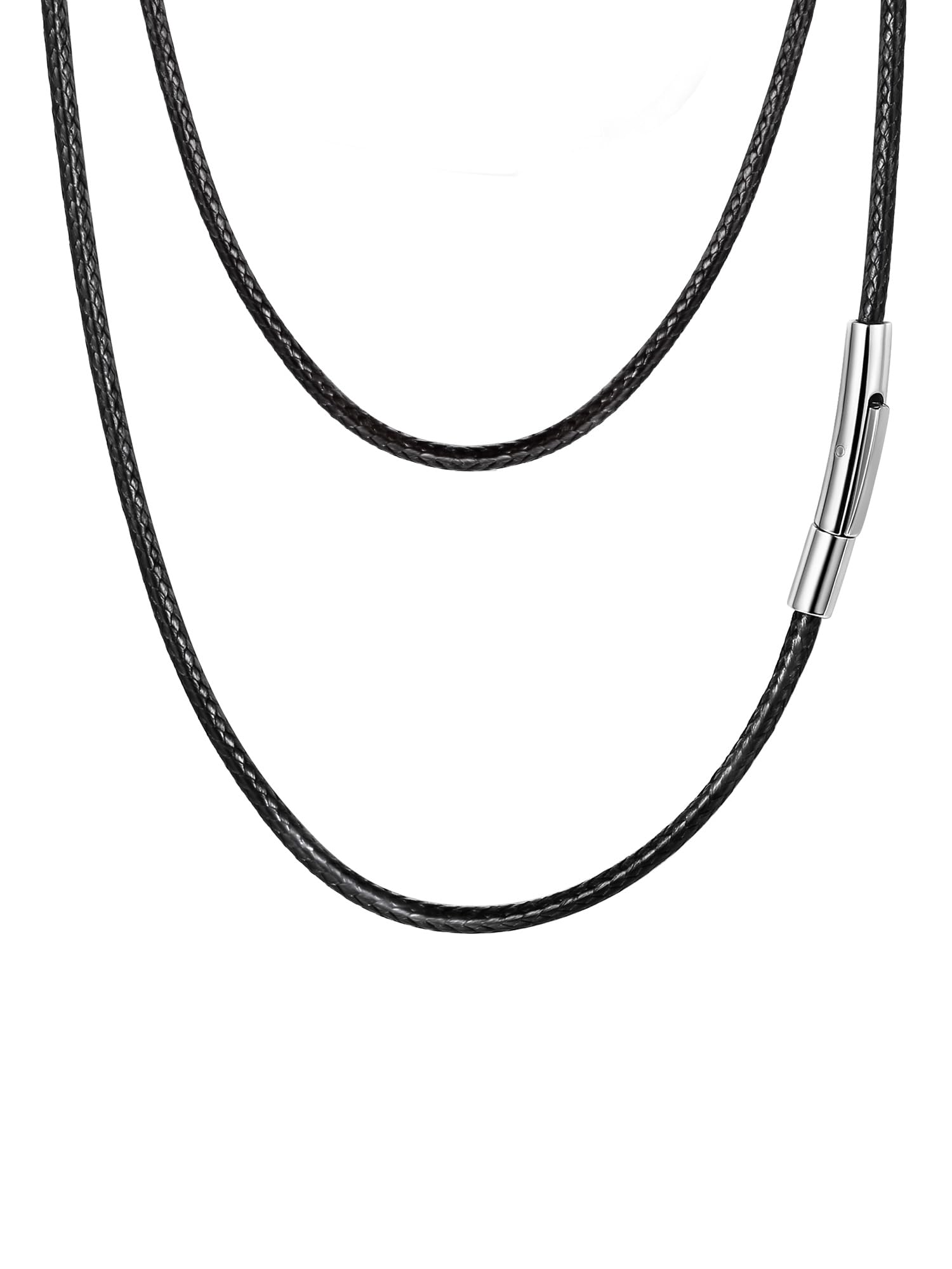 PROSTEEL 2mm Ancho Collar Cordones Impermeable, Joyería, Negro, Cierre Clip, Collar Llevar Sólo o para Poner Colgantes, Incluye Caja de Regalo