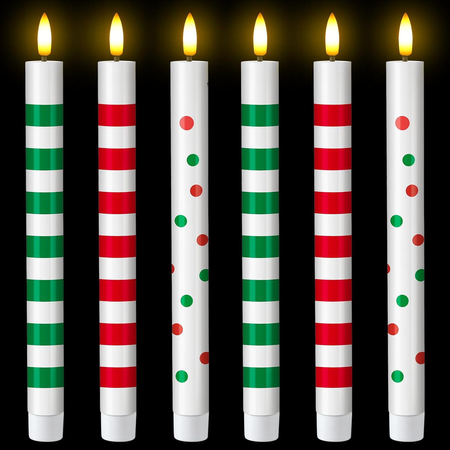 6 Pack Christmas Flameless Taper Candles 10.6'' Plastic LED Candles 3D Wick Flickering Electric Tall Candlesticks Battery Operated for Christmas Fall Autumn Home Party Decor