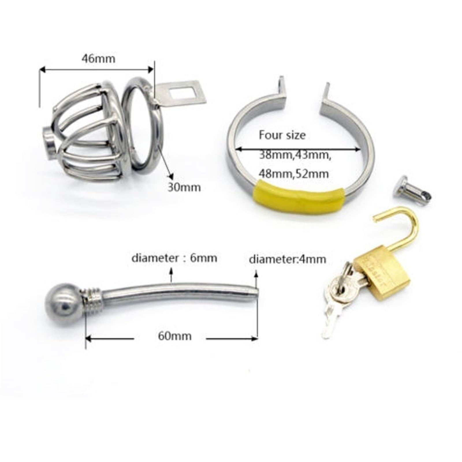 Edelstahl Keuschheitsgürtel Für Männer, Harnröhrenschlauch, Peniskäfig, Länge 46mm