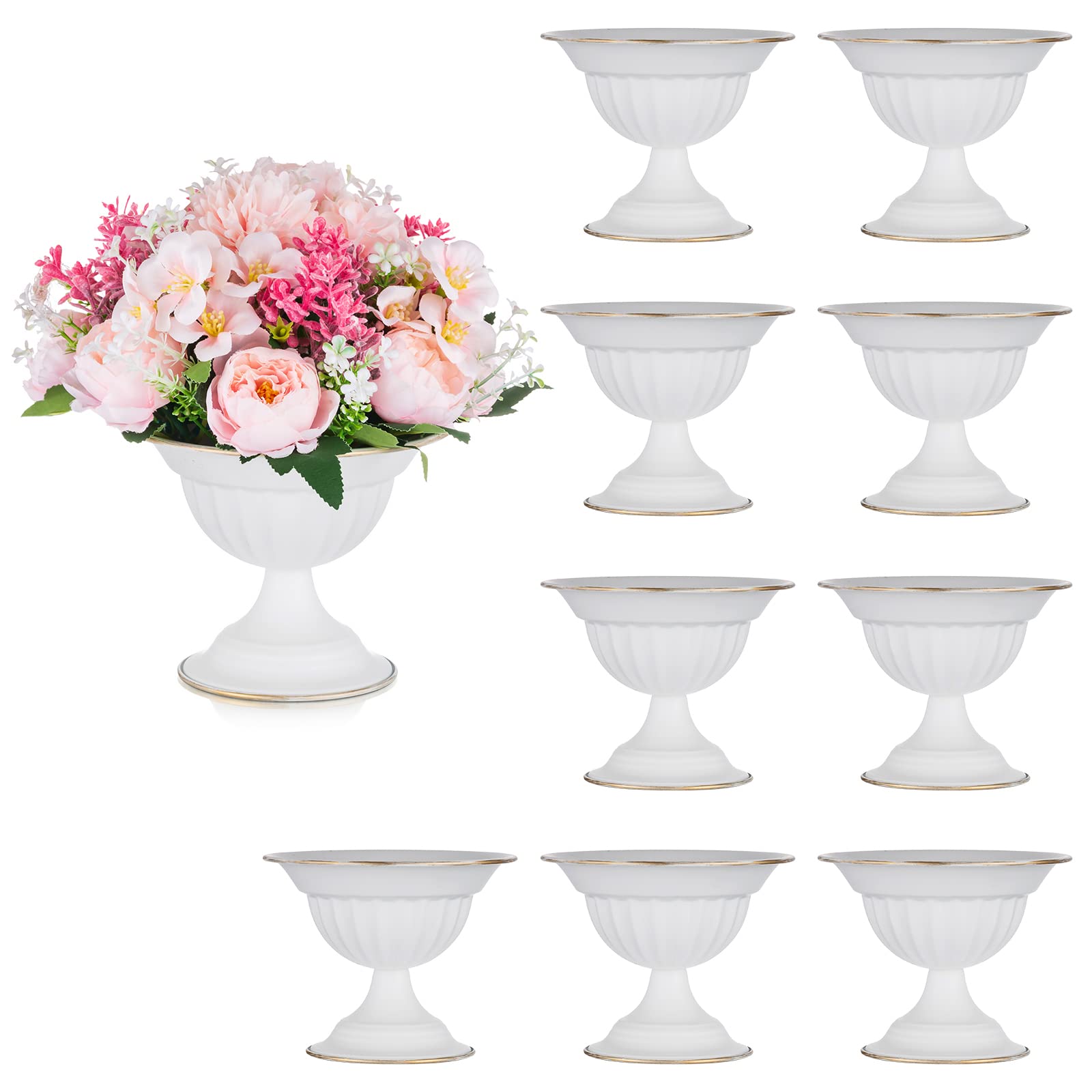 Sziqiqi White Flower Arrangements Pot Vase for Wedding Centerpieces Tables - 10 Pcs Small Metal Flower Planter Urn Vase Pot for Weddings Party