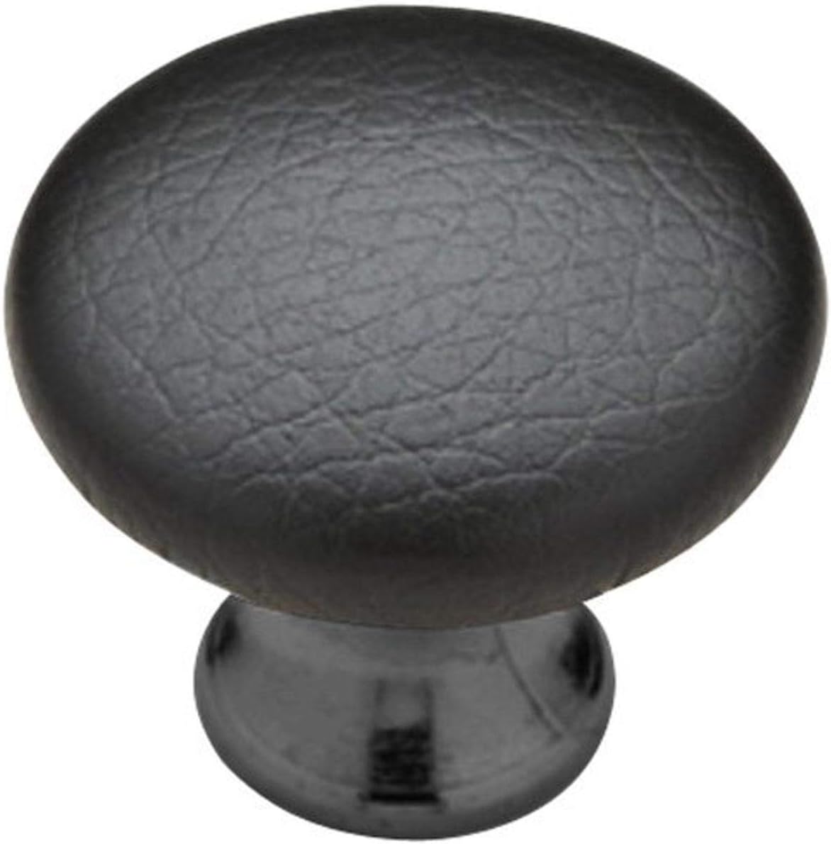 Knobware K3389-SN/45/STK/BLK 1-1/8-Inch Black Sta Kleen Faux Leather Covered Satin Nickel Knob