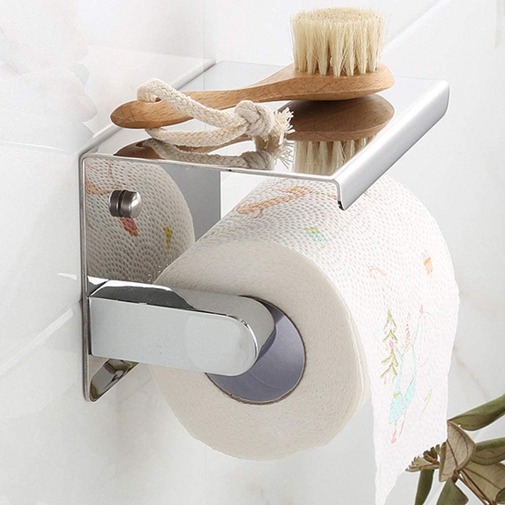 SXHRR Soporte para Papel higiénico Portarrollos de Papel higiénico con Soporte para teléfono, portarrollos de Papel higiénico de Acero Inoxidable, portarrollos de Papel higiénico montado en la Pared