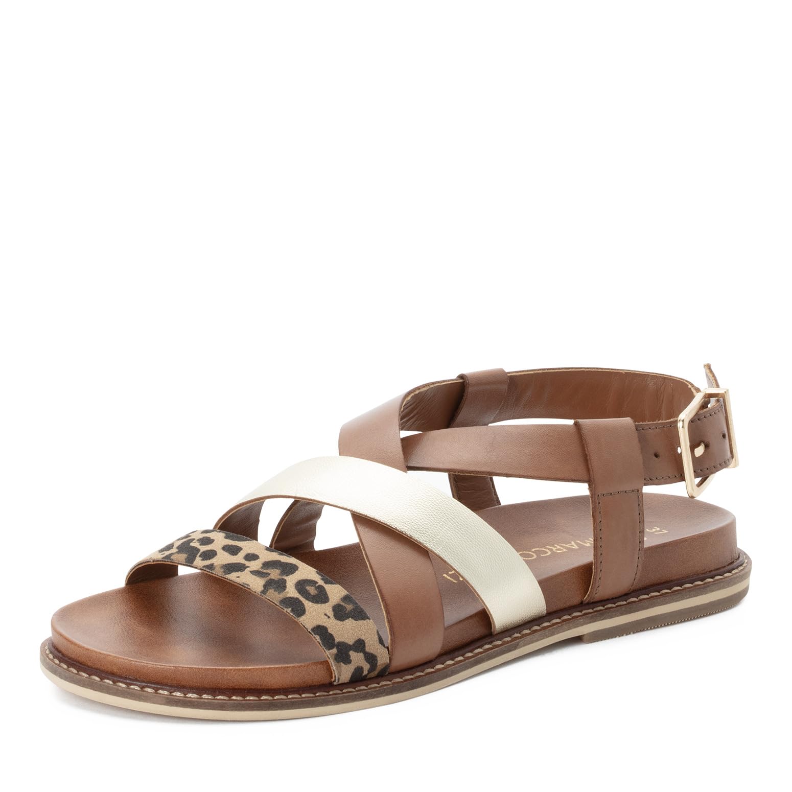 MARCO TOZZI Women Sandal Footbed Leather Modern, brown (COGNAC COMB), 7.5 UK