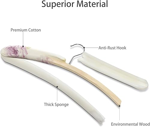 Miniatura 6 de GLCON Perchas acolchadas de satén para ropa de mujer, perchas florales sin golpes, colgador acolchado para bodas, colgador de ropa de seda de espuma