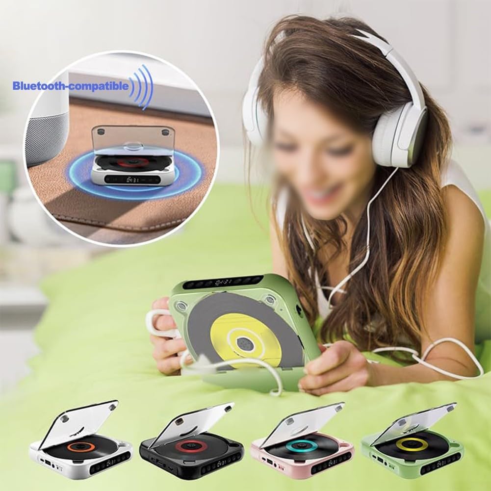 QOXEZY Lettore CD portatile con tecnologia audio Hi-Fi, ricaricabile, design compatto e leggero, per casa e viaggio in auto (bianco)