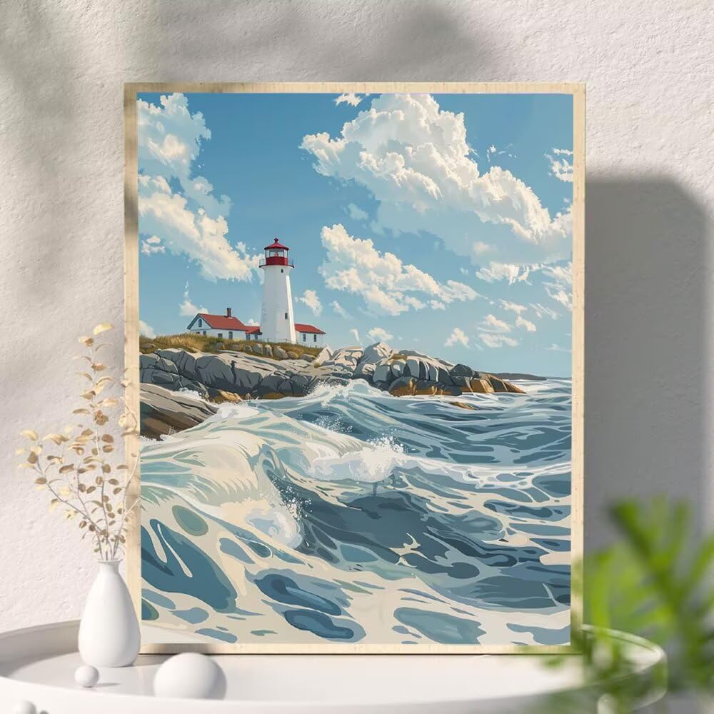 DIY zestawy do sztuki diamentowej dla dorosłych, morska lampa wieża 5D pełne wiercenie kwadratowy diamentowy obraz sztuka klejnotów, mozaika, haft prezent do domu, dekoracja ścienna, salon, pokój na