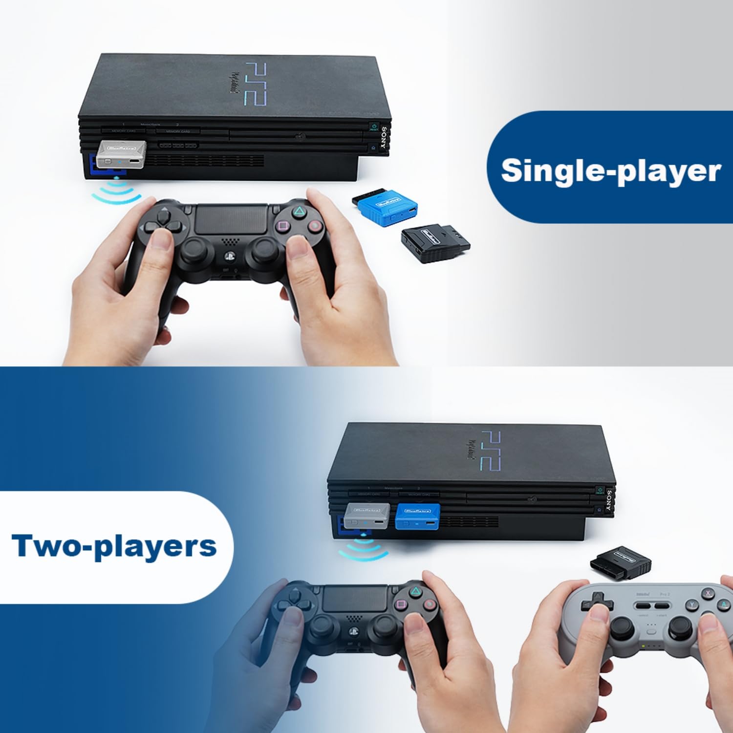 BITFUNX RetroScaler PS2/PS1 mini bezprzewodowy adapter kontrolera - obsługuje konsolę do gier PS2/PS1, kompatybilny z PS3/PS4/PS5, Xbox One S, Series X/S, Switch Pro Bluetooth