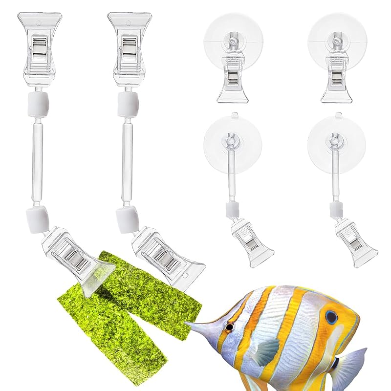 Clipe alimentador para aquário com ventosas e suporte para algas SUPERFINDINGS, pacote com 2 clipes e 4 ventosas
