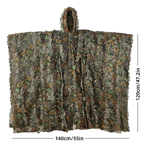 Image of Zicac Outdoor Ghillie Suit 3d Leafy Camo Poncho for Men Hunting Bird Watch Military CS Woodland Hoodie Camouflage Cloak