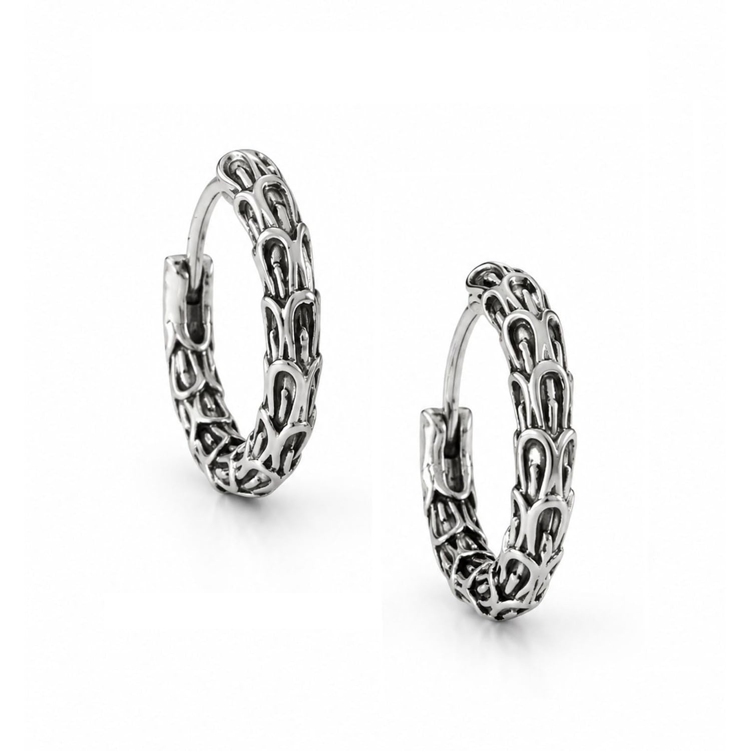vama FASHIONS Oxidized Silver Plated Stainless Steel Black Textured Huggie Hoop Earrings Metal Loop Anti Tarnish Antique Kaju Bali Hoops Hypoallergenic Tribal Earring For Mens & Boys-picture-32