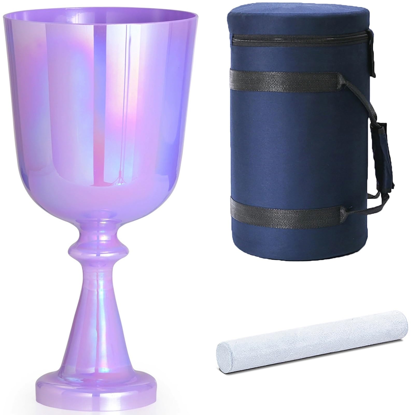 Cuenco tibetano de cristal de 432 Hz con funda de transporte y mazo de gamuza, cuenco tibetano con forma de cáliz del Grial para sanación sonora y equilibrio de chakras, color morado (nota s