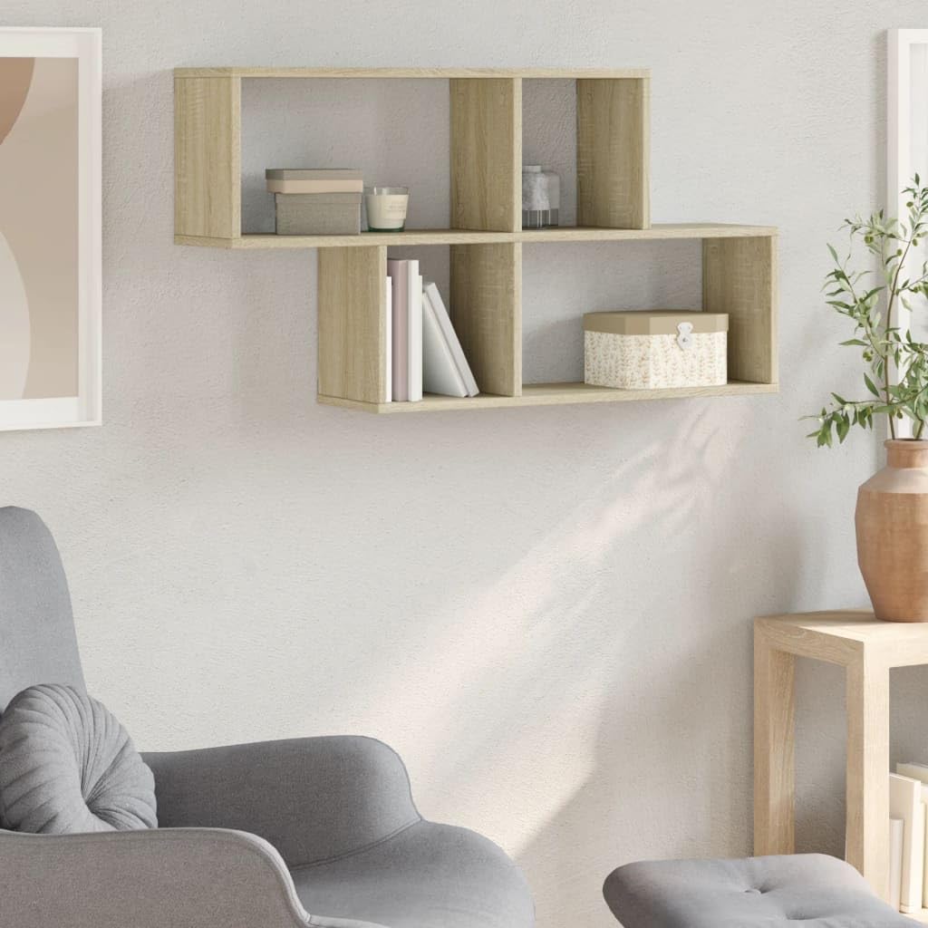 Estantería de pared de roble Sonoma, 100 x 20 x 53 cm, material de madera, fuerte agarre, 85 kg, diseño moderno que ahorra espacio para salón, pasillo, cocina y baño