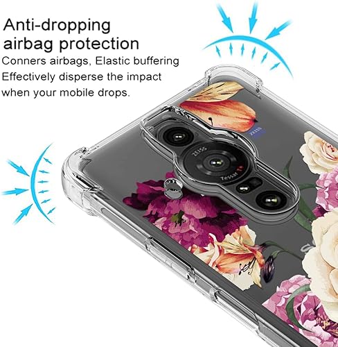 Miniatura 7 de Osophter Funda para Sony Xperia Pro-I con 2 protectores de pantalla floral para niñas y mujeres, absorción de golpes, flexible de goma TPU para Sony