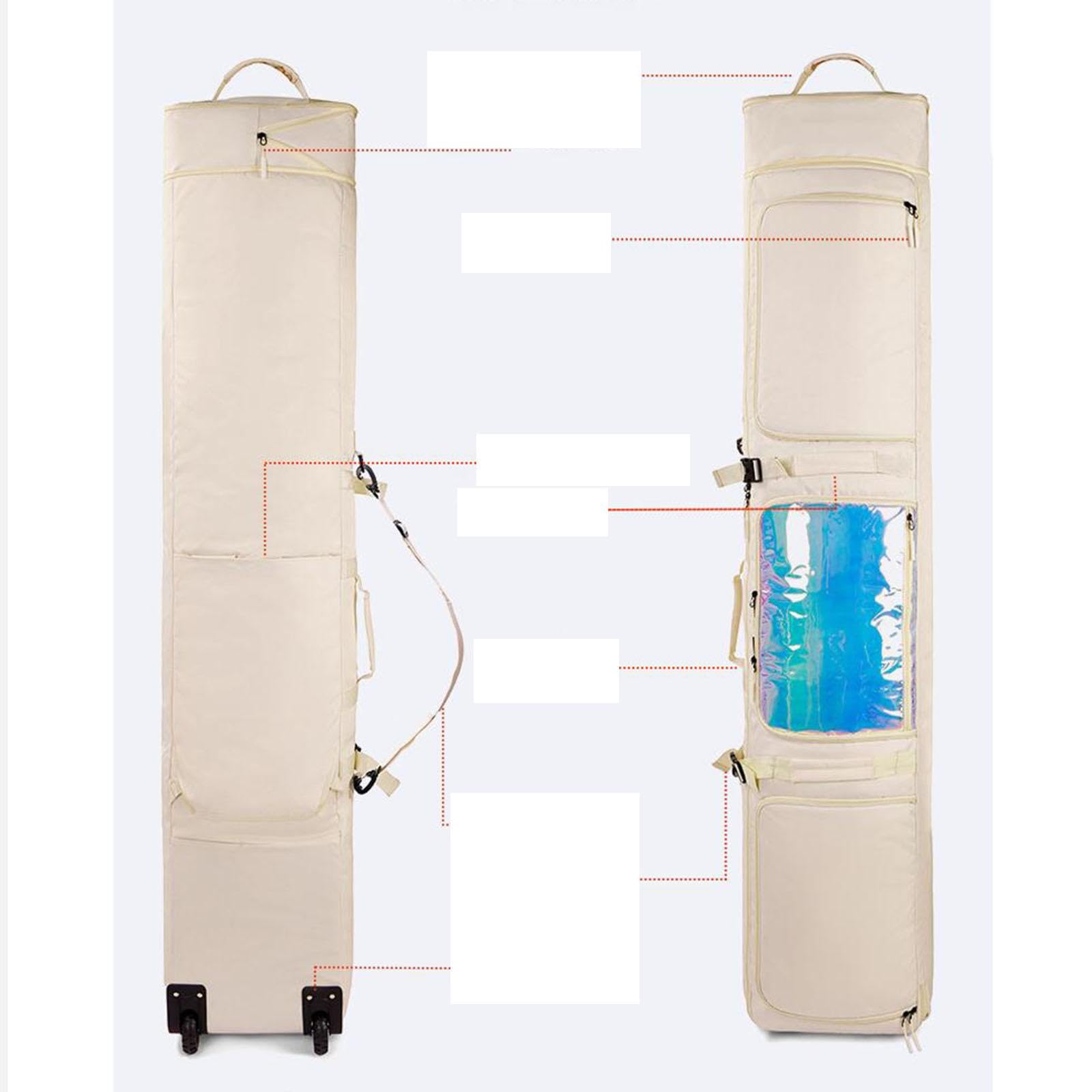 RNXRZANK Wheeled Ski and Snowboard Bag with Adjustable Straps for Outdoor Activities, White